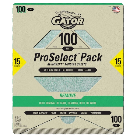 Gator Finishing ProSelect Pack AlumiNext Sanding Sheets, 100 Fine Grit 7289